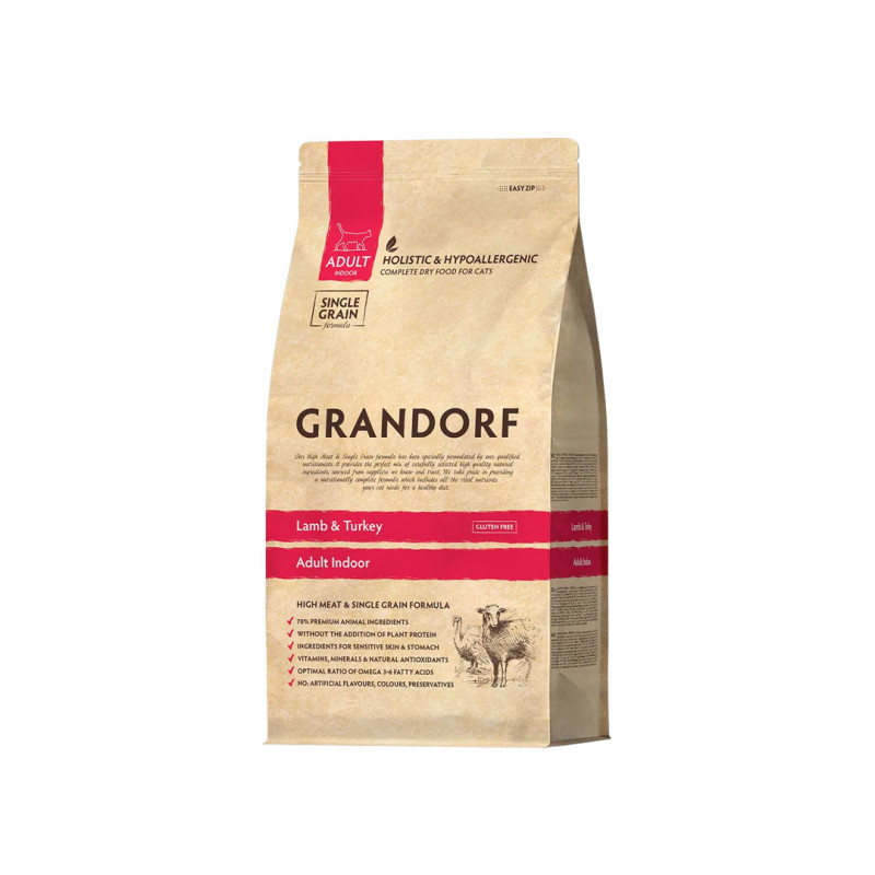 Grandorf granule pro kočky Adult Indoor - Jehně a krocan  400g