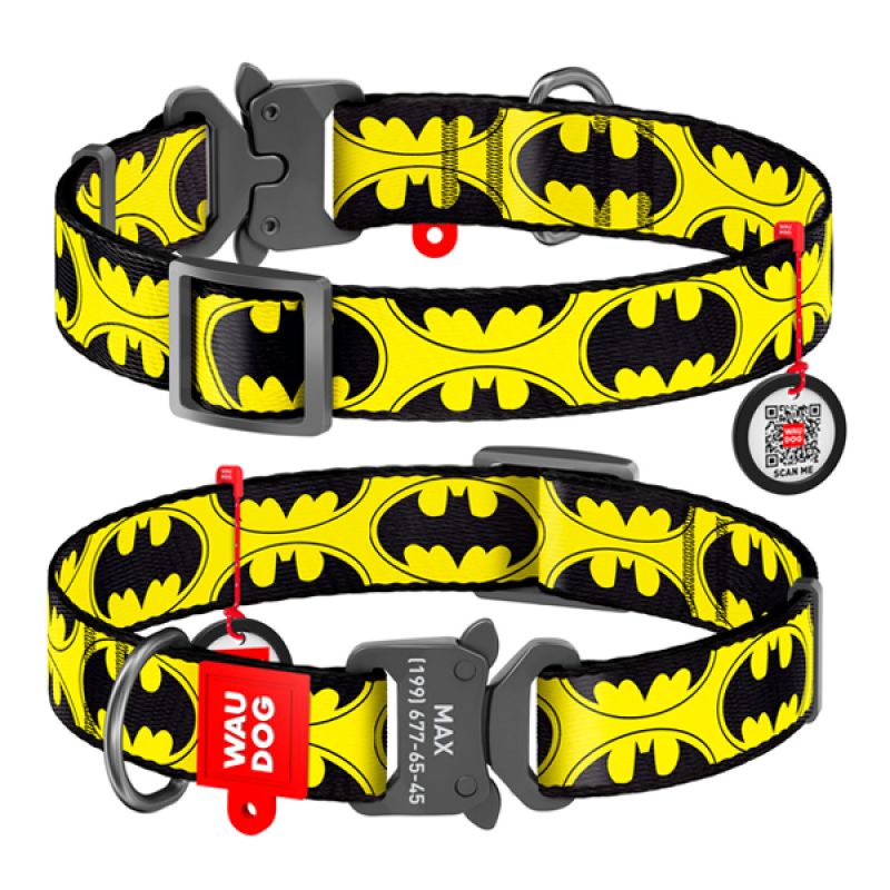 WAUDOG obojek nylonový DC Batman logo Fastex QR (33-49cm/2,5cm)