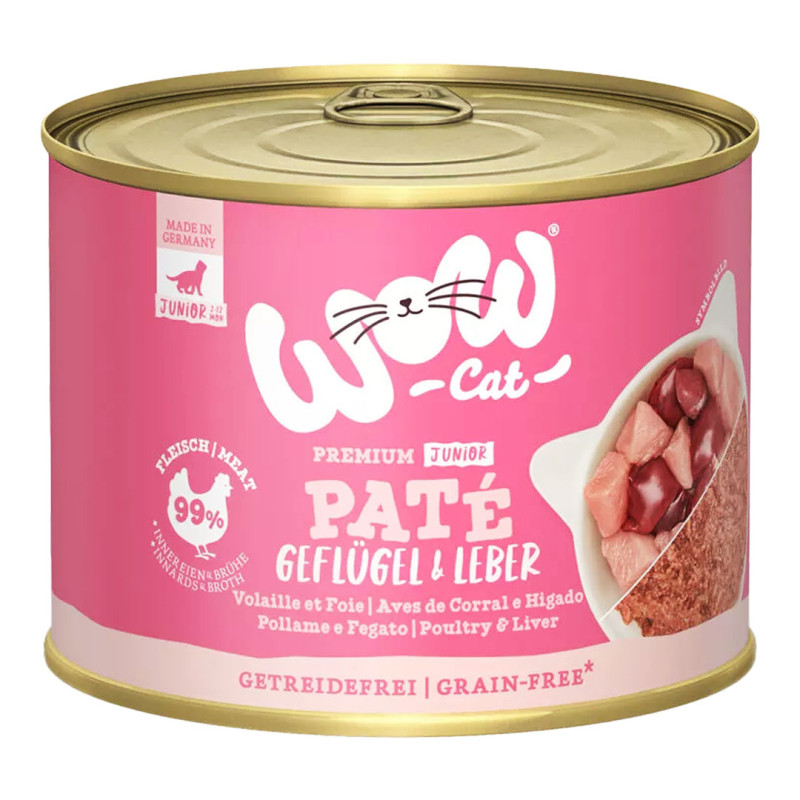 WOW Cat konzerva Paté Drůbež s játry Kitten/Junior 200g