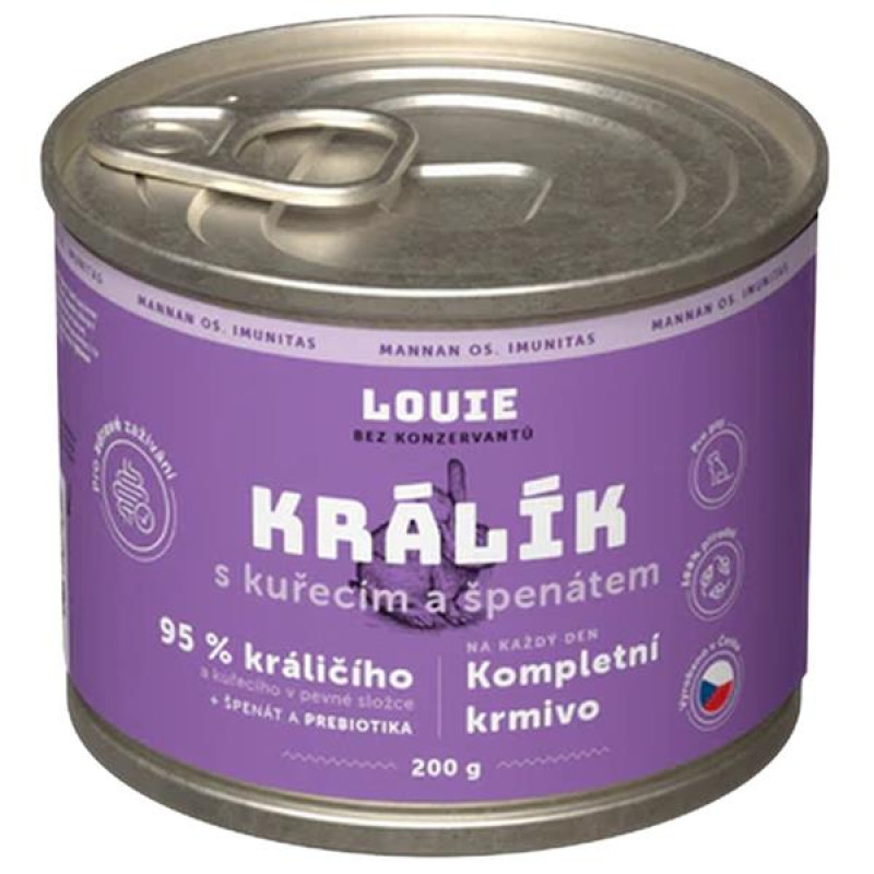 Louie konz.pro psy králík s kuřecím a špenátem 200 g 