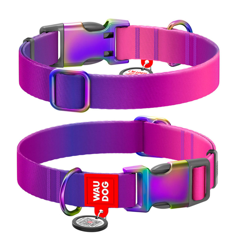 WAUDOG obojek nylon Gradient Fialovo-růžový QR  (M/28-40cm/2cm)