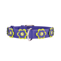 Collar Obojek kožený Glamour Flower - fialový (46-60cm/35mm)