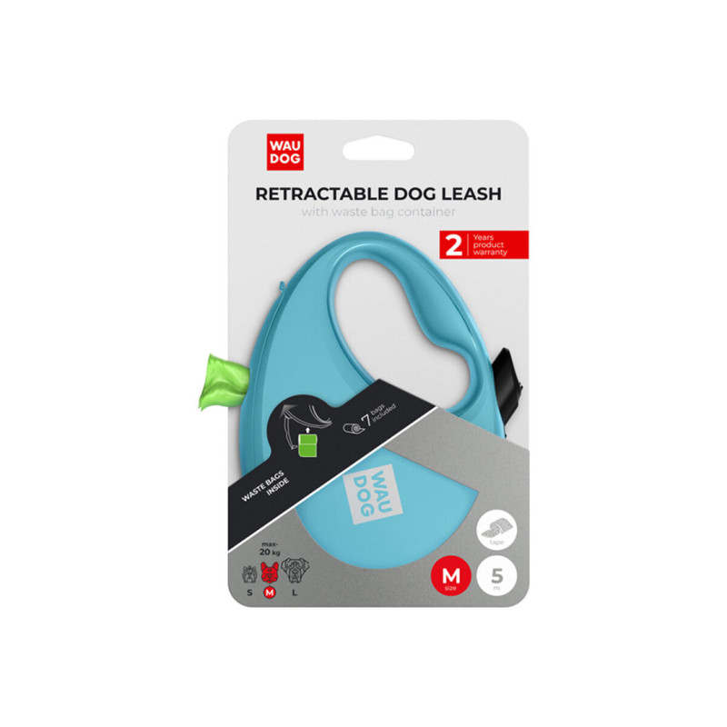 WAUDOG vodítko samonavíjecí se zásobníkem na sáčky Modré 20kg/5m/M