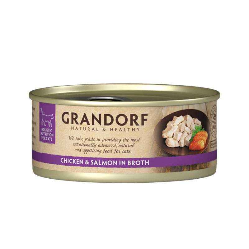 Grandorf konzerva pro kočky Kuřecí prsa s lososem 70g