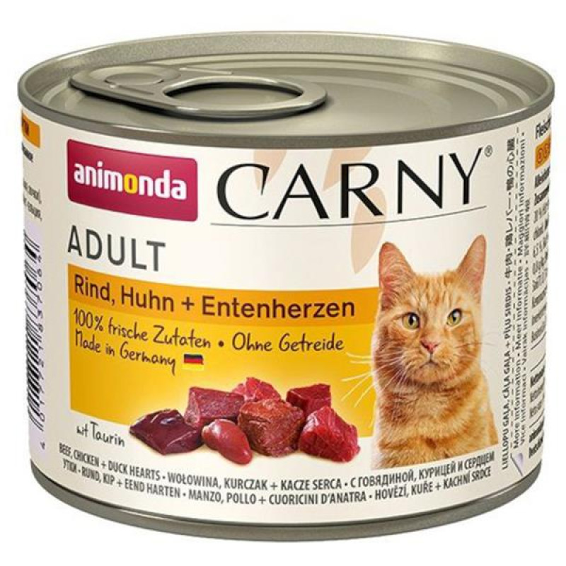 Animonda Carny cat  konz. - hovězí + kuře + kachní srdce 200 g