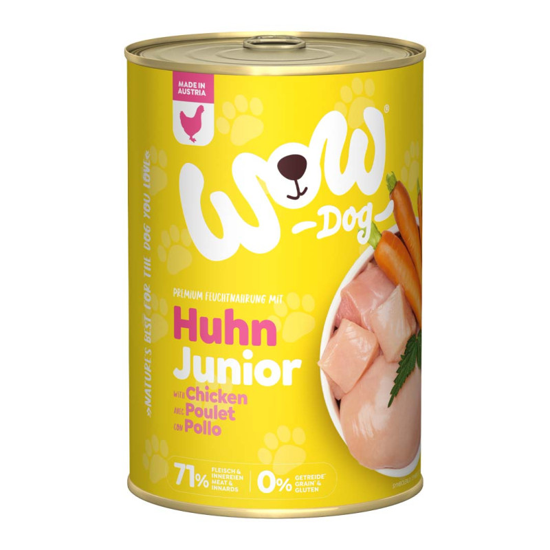 WOW Dog konzerva Kuřecí s karotkou Junior 400g 