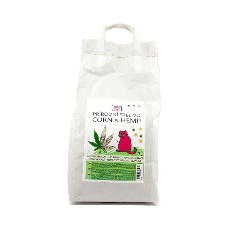 Rebel Cat přírodní stelivo hrudkující Corn & Hemp  7l 3+1 ZDARMA
