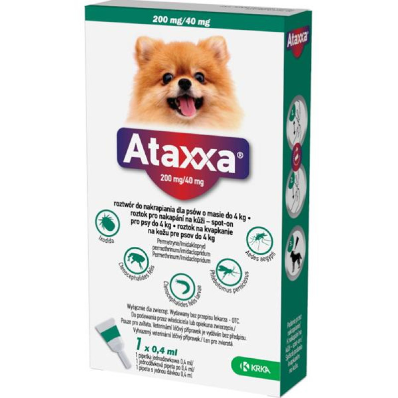 Ataxxa pro psy S 1x200mg/40mg tmavě zelená sol 1 x 0.4 ml(do 4kg)