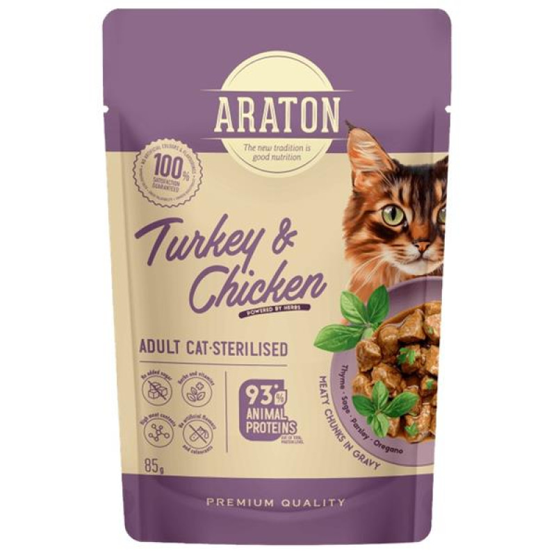 Araton Cat kaps. Sterilised Turkey/Chicken 85 g