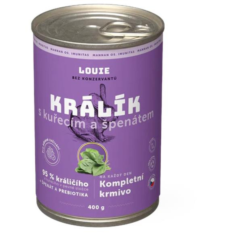 Louie konz.pro psy králík s kuřecím a špenátem 400 g 