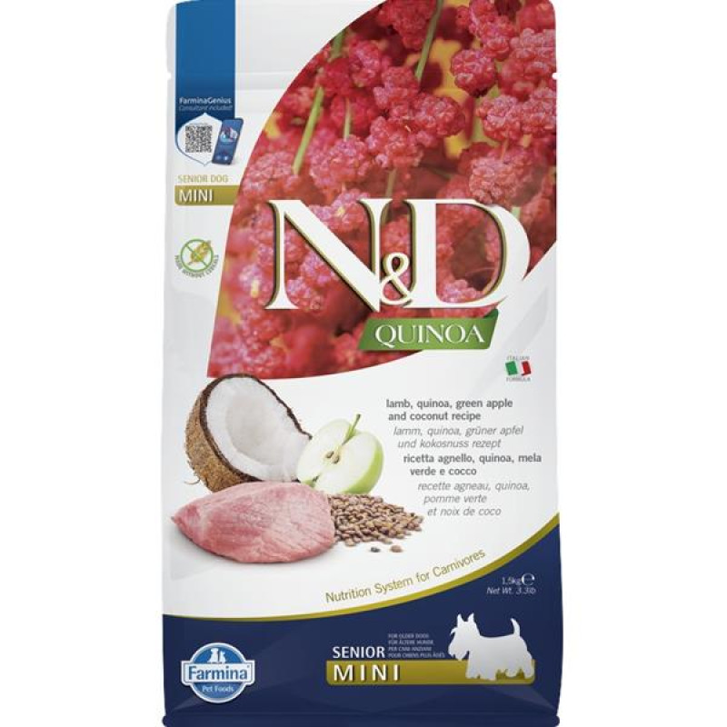 N&D QUINOA Dog GF Senior Lamb, Green Apple and Coconut Mini 1,5 kg