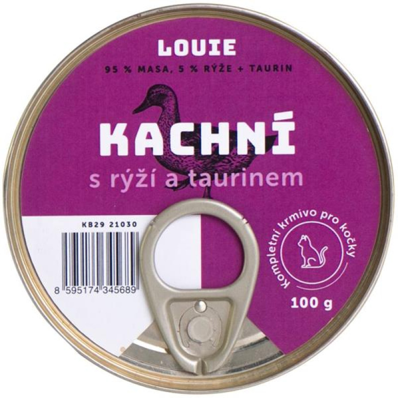 Louie konz. pro kočky kachní s rýží a taurin 100g