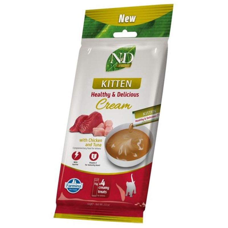 N&D PRIME Cat Cream pamlsek Chicken & Tuna Kitten 60 g