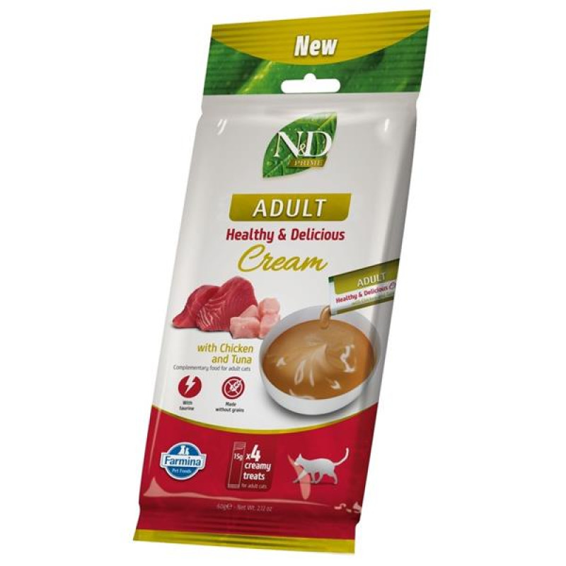 N&D PRIME Cat Cream pamlsek Chicken & Tuna Adult 60 g