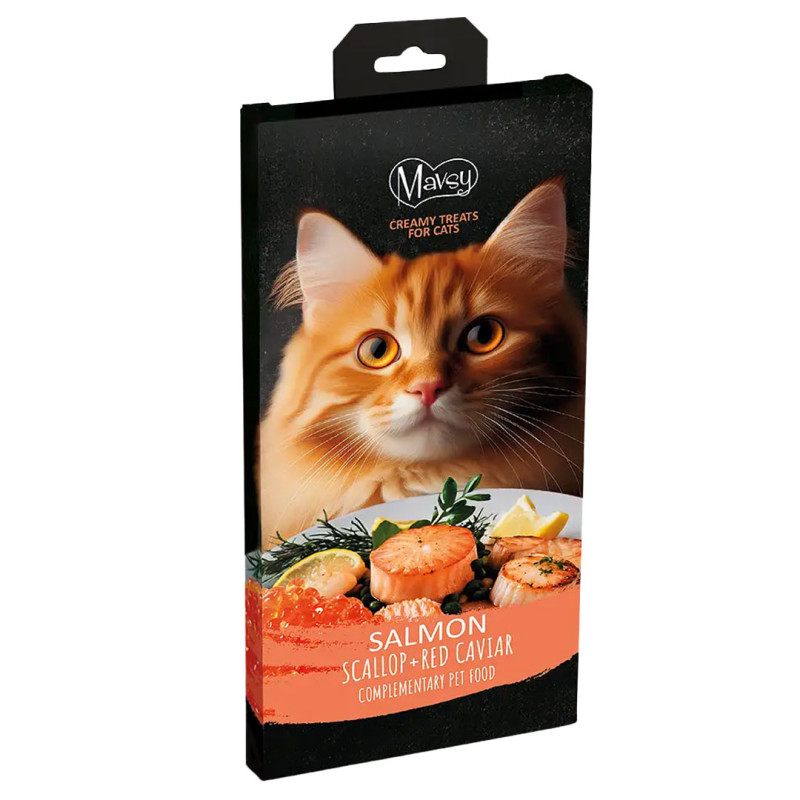 Mavsy Cat Creamy Superfood lízací pyré Losos s hřebenatkou a kaviárem 5x15g