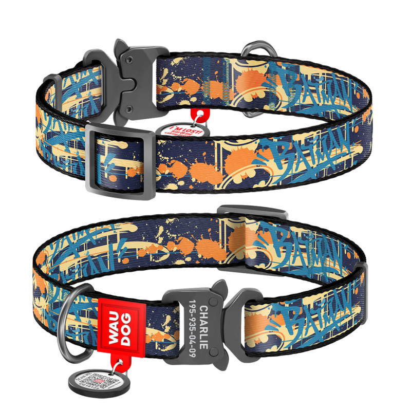 WAUDOG obojek nylonový DC Batman jeans Fastex QR (33-49cm/2,5cm)