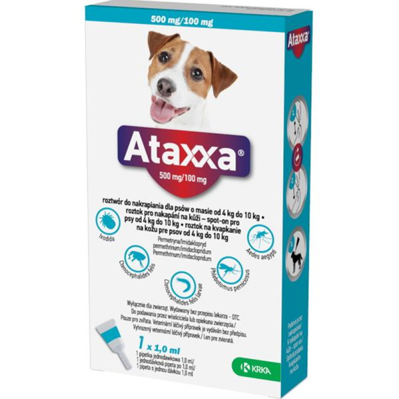 Ataxxa pro psy M 1x500mg/100mg světle modrá sol 1 x 1.0 ml(4-10kg)