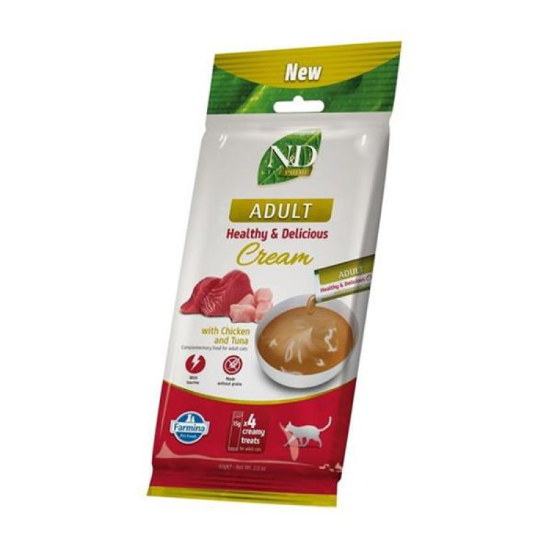 N&D PRIME Cat Cream pamlsek Chicken & Tuna Adult 60 g