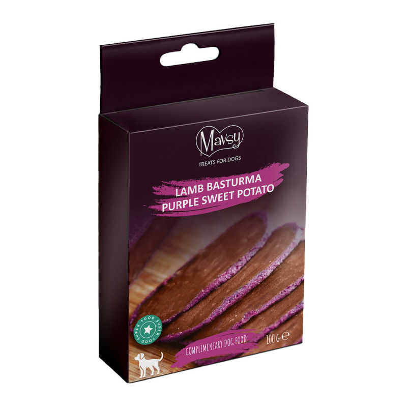 Mavsy Dog pamlsky Jehněčí basturma s fialovými batáty 100g