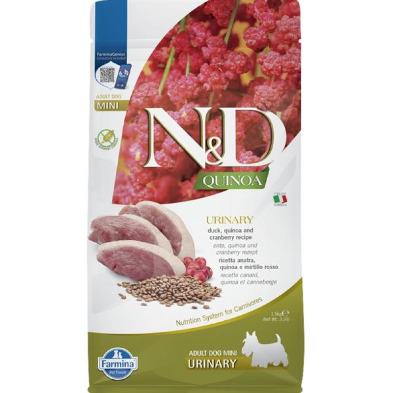 N&D QUINOA Dog GF Urinary, Duck & Cranberry Adult Mini 1,5 kg