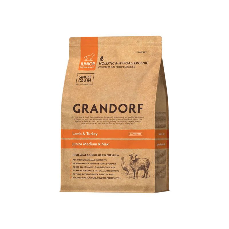 Grandorf granule pro psy Junior Medium & Maxi - Jehně a krocan 1kg