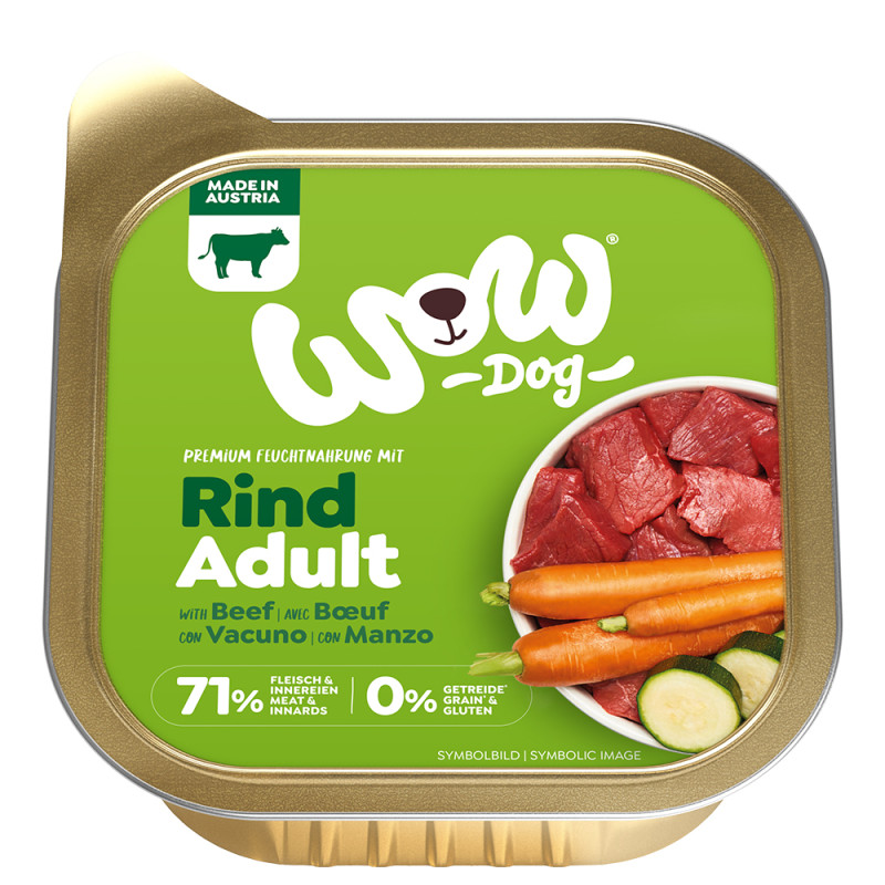 WOW Dog paštika Hovězí s karotkou Adult 150g