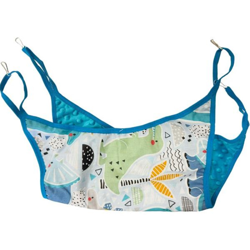 Pelech dr.savec závěsný loďka, dinosauři, tyrkys. minky 30x30cm