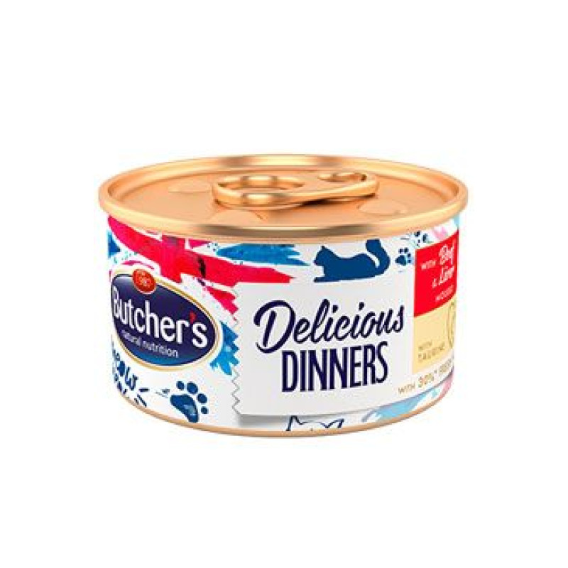Butcher's Cat Delic.Dinners hovězí+játra konz. 85g