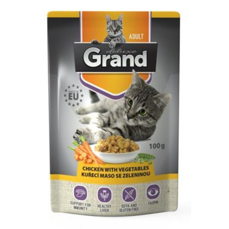 GRAND Cat kapsa Deluxe Adult kuřecí maso se zelen.100g