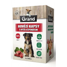 GRAND kaps. deluxe pes hovězí s rýží a špenát. 4x300g