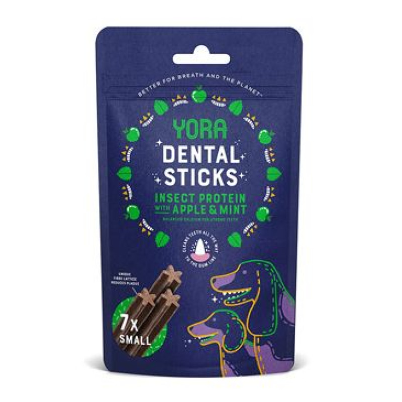 YORA Dog dentál.tyčinky z hmyzu jablko a máta S 56g