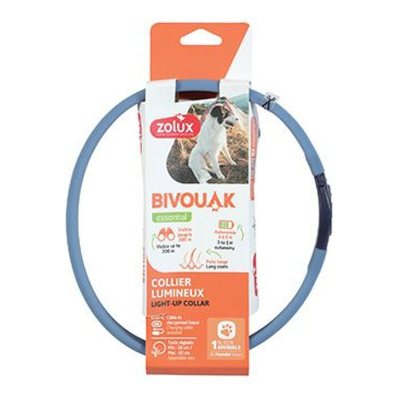Obojek LED velký BIVOUAK 30-60cm USB modrá Zolux