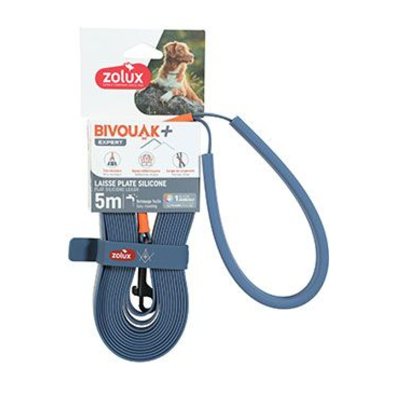 Vodítko pes BIVOUAK ploché,silik.15mm/5m modrá Zolux