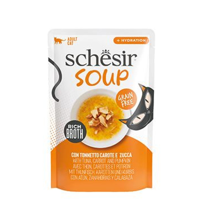 Schesir Cat kapsa Adult Soup tuňák/mrkev/dýně 40g