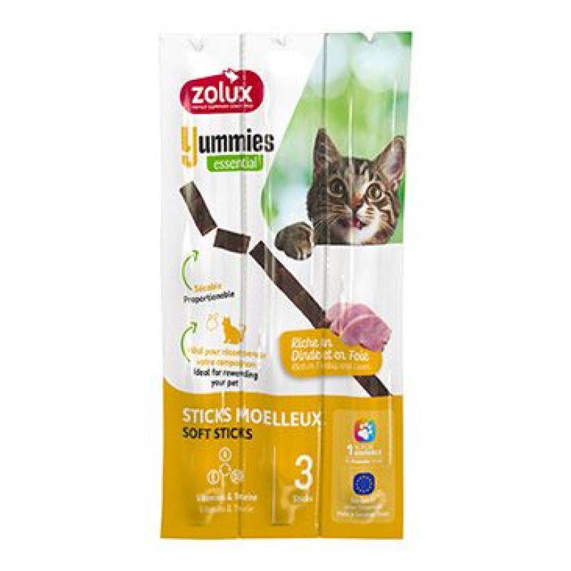 Pochoutka kočka YUMMIES krůtí a játra 3ks Zolux