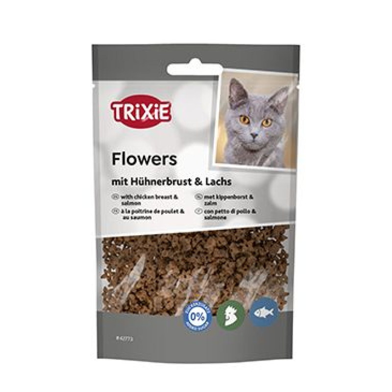 Pochoutka FLOWERS kuř.prsa a losos pro kočky 50g TR