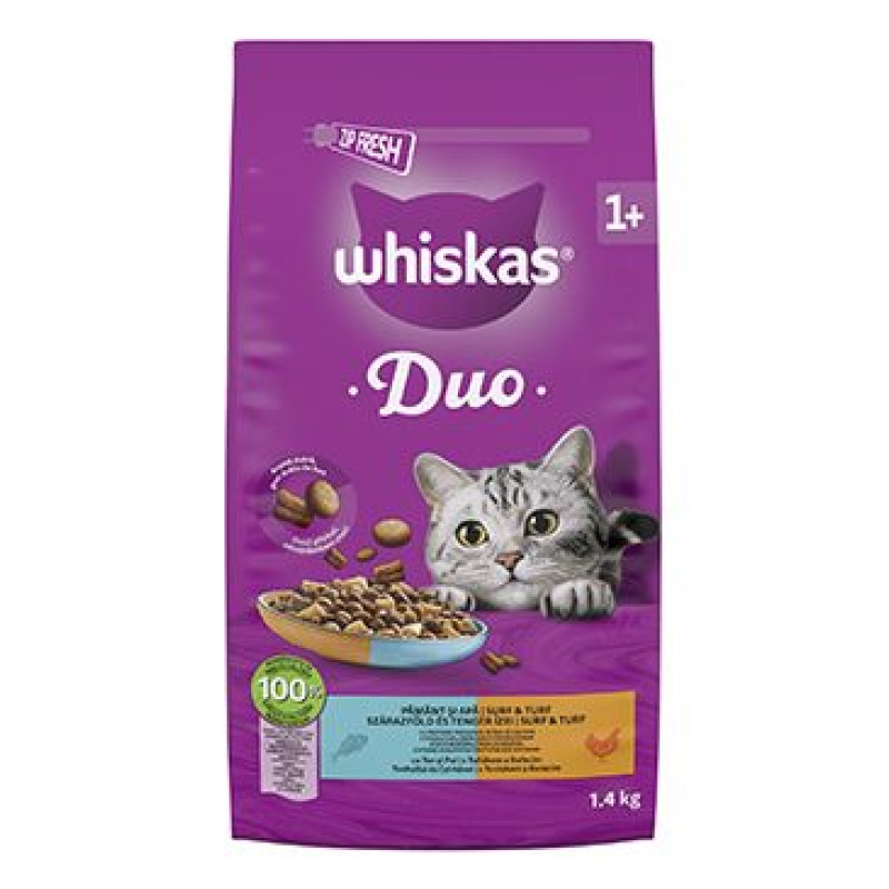 Whiskas Dry DUO tuňák a kuře 1,4kg