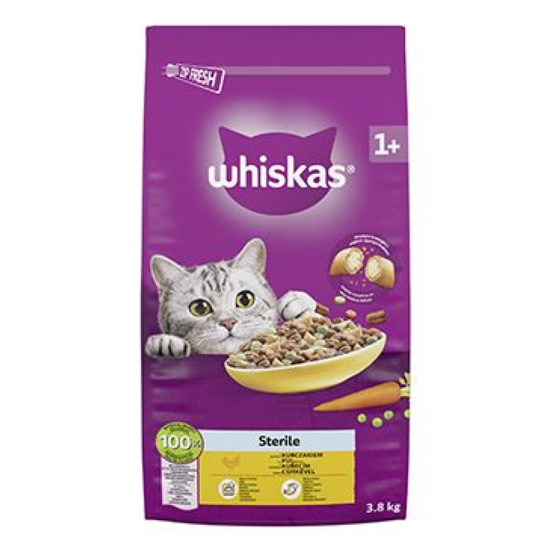 Whiskas Dry Sterile s kuřecím masem 3,8kg