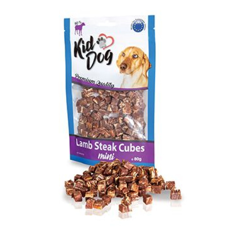 Pochoutka KIDDOG mini kostičky z jehněčího masíčka 80g