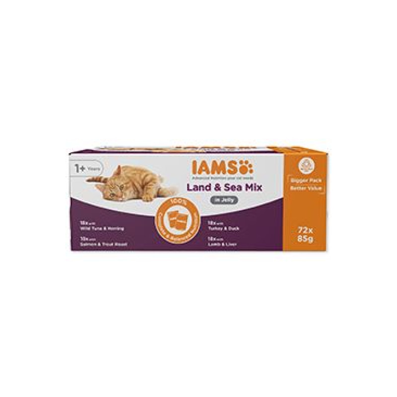 Iams Cat Adult Delights kapsa Land&Sea in jelly 72x85g