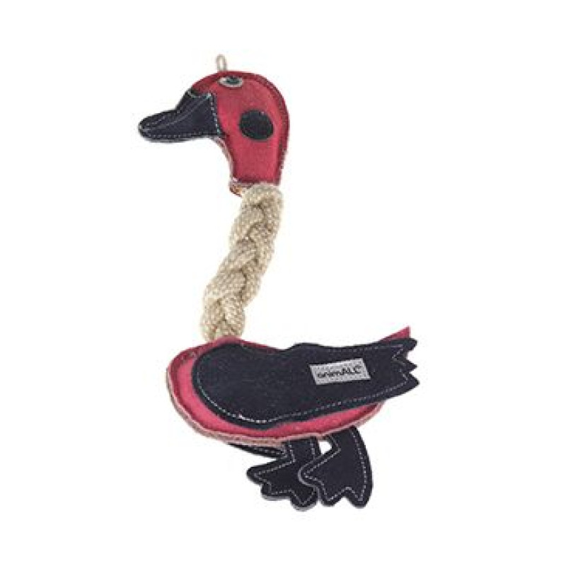 Hračka pes animALL Kachna s provazy kůže, barevná 31cm