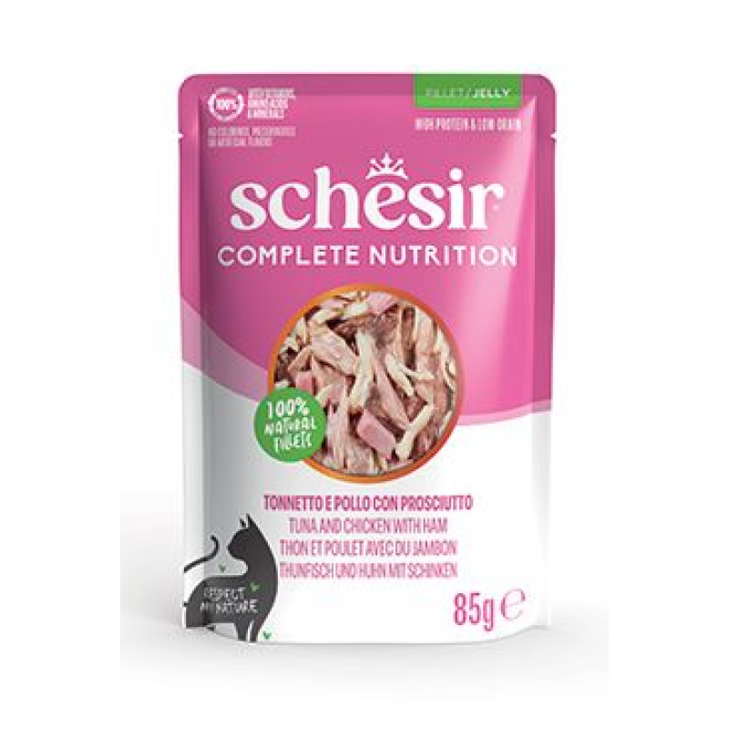 Schesir Cat kaps.Compl.Nutrit.Tuňák+kuře+šunka žel 85g