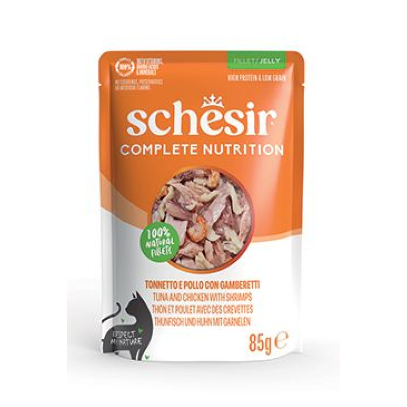 Schesir Cat kaps.Compl.Nutrit.Tuňák+kuře+krev.želé85g