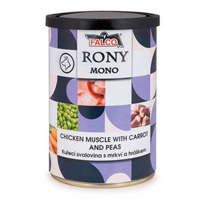 FALCO RONY DOG MONO kuřecí sval.s mrkví a hráškem 400g