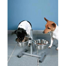 Psí bar na 2misky nerez 4,5l/29cm, nast.výška 60cm TR
