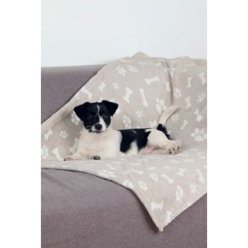 Deka pro psy KENNY bílé kosti,tlapky 100x150cmbéžováTR