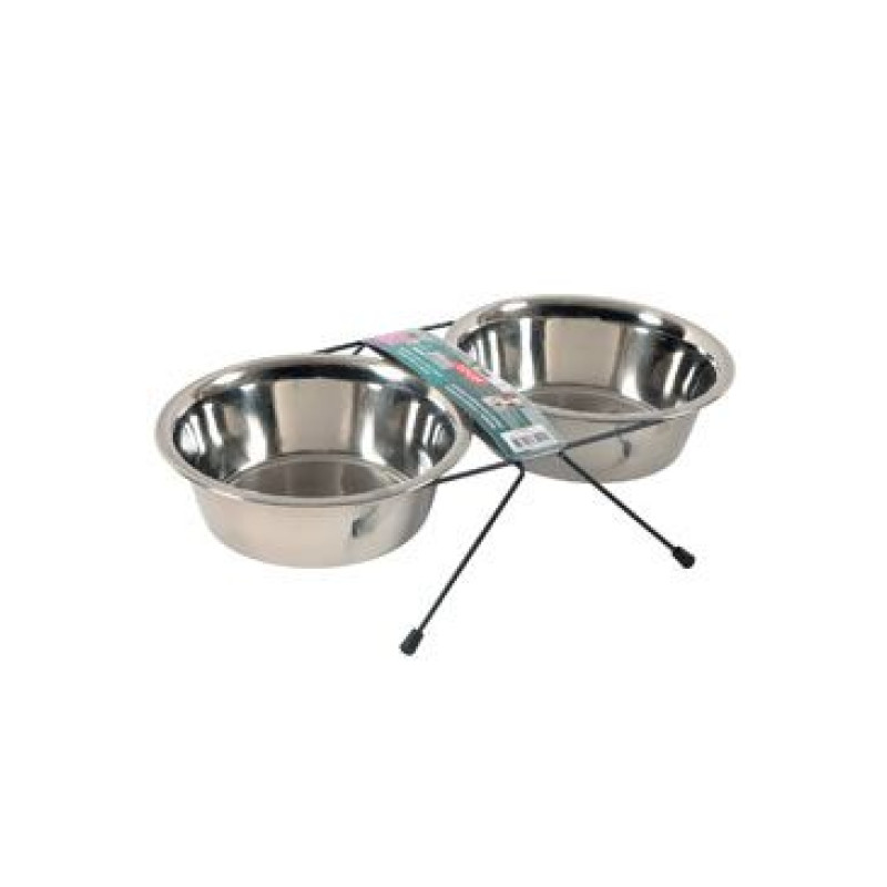 Miska nerez stojan+ 2 misky pes STEEL 1,3l Zolux