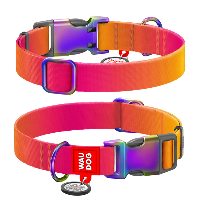 WAUDOG obojek nylon Gradient Oranžo-růžový QR   (S/25-35cm/1,5cm)