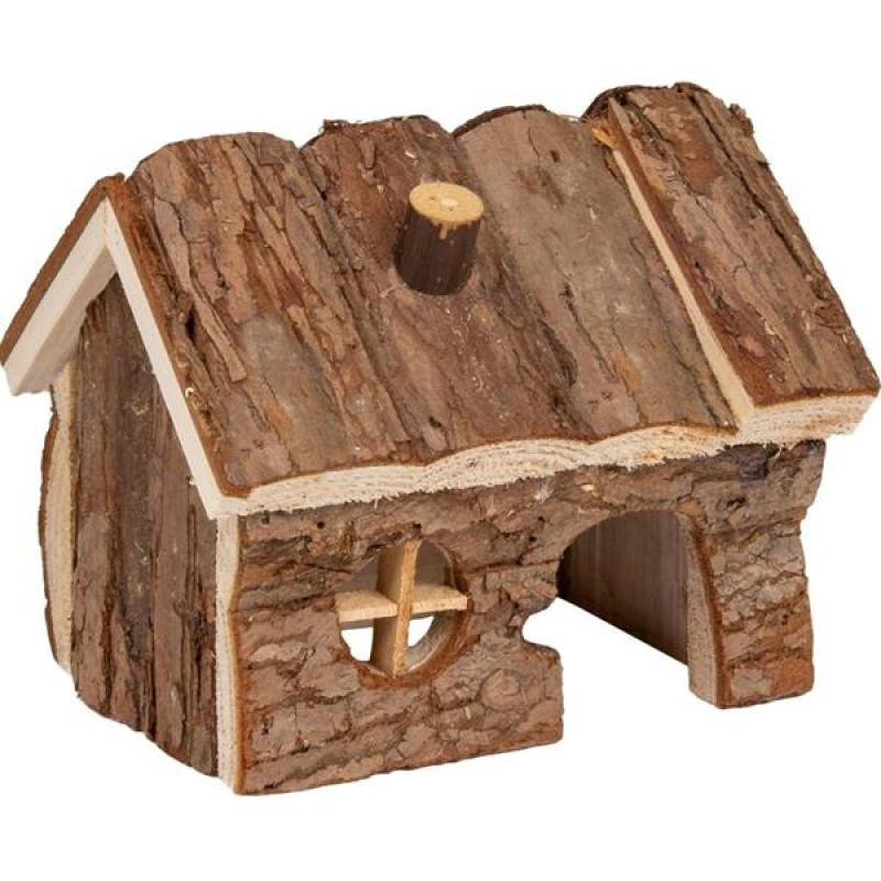 Domek dřevo s kůrou sedlová střecha Grity 14,5x11x11,5cm Flamingo