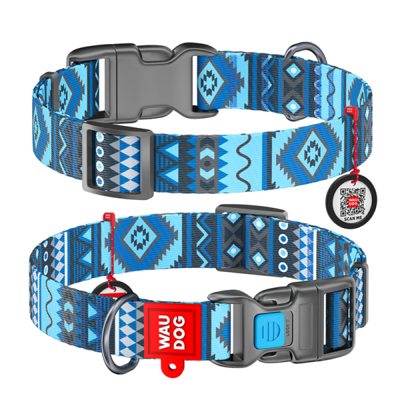 WAUDOG obojek nylonový Ethno Blue QR (25-35cm/1,5cm) 